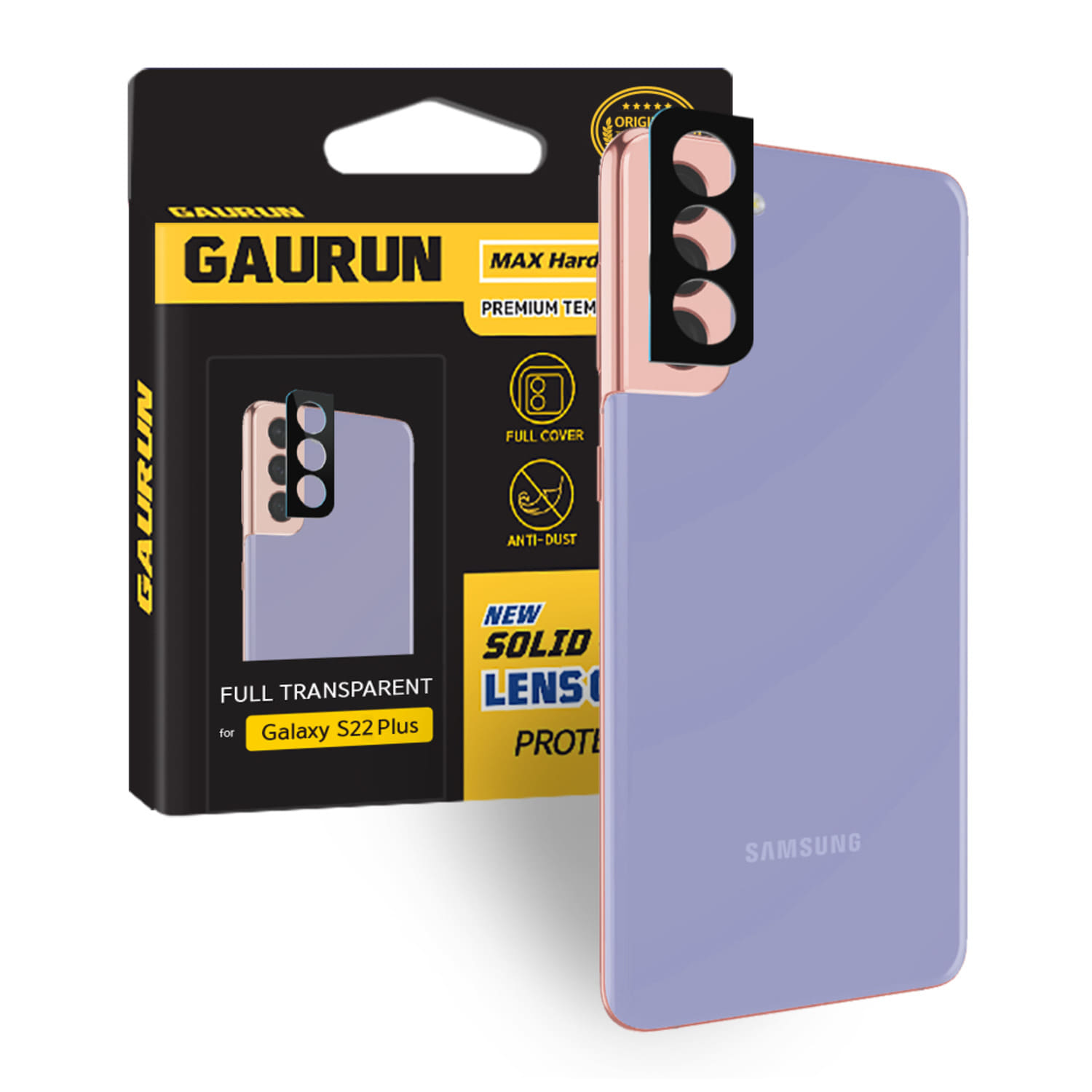 가우런 갤럭시 S22 / S22 플러스 카메라 렌즈 강화유리 보호필름 1매 (블랙) P0000FSS