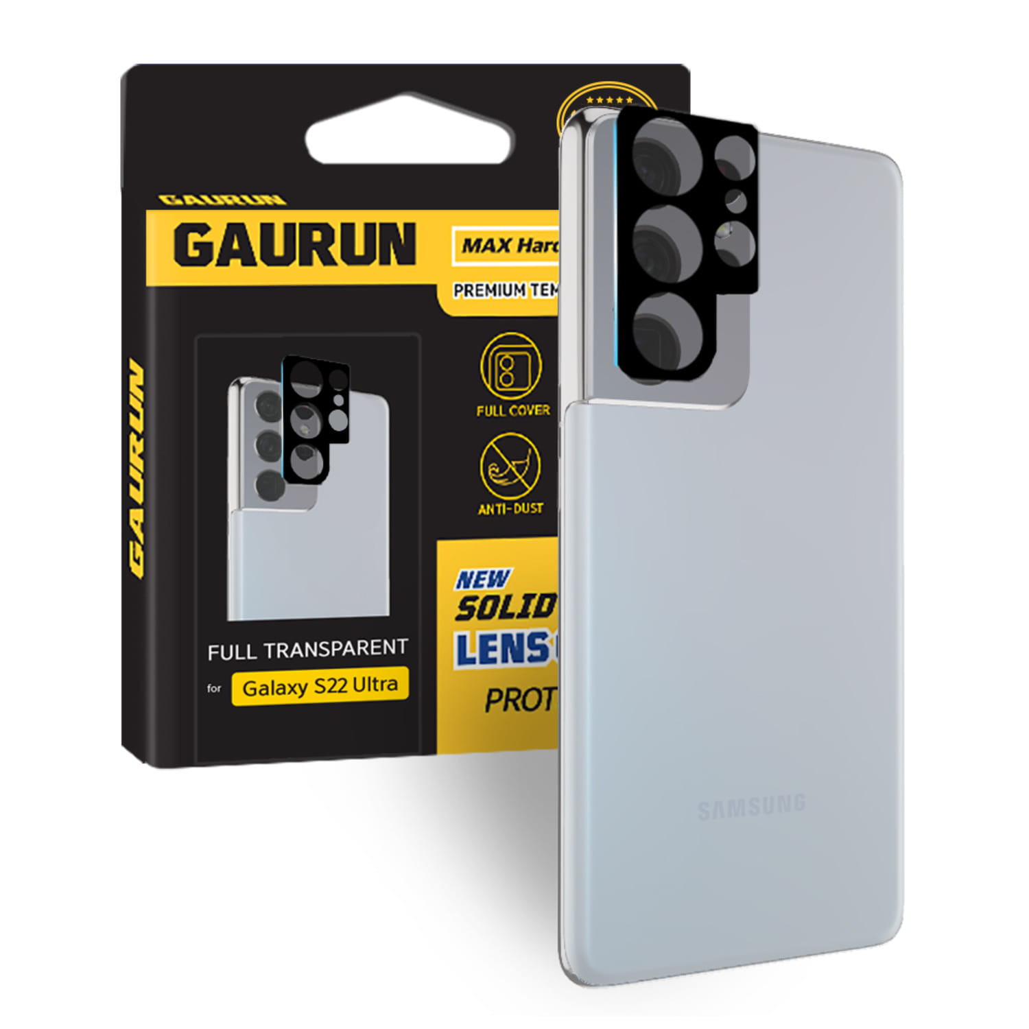 가우런 갤럭시 S22 울트라 카메라 렌즈 강화유리 보호필름 1매 (블랙) P0000FSV